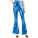 Women's Shiny Metallic Bootcut Pants Faux Leather Bell...