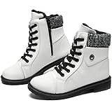 FRACORA Women's PU Leather Combat Boots Warm Fur Lined...