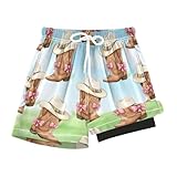 SLHKPNS Boys Swim Shorts Quick Dry Cowboy Boots with...
