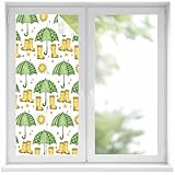 Cute Green Umbrella Window Privacy Film, Cartoon Rain...
