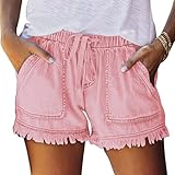 Womens Jean Shorts Lightweight Summer Elastic Waist...