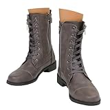 Black Lace Up Combat Boots for Women Anti Slip Leather...