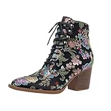 TVNGDLI Women's Flowers Flat Ankle Boots Round Toe...