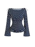 LALAGEN Womens Blouse Polka Dot Shoulder Bowknot Casual...