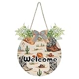 STAYTOP Wester Cowboy Boots Welcome Sign, Round Hanging...