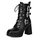 FOREADA High Heel Boots Black Platform Combat Boots...