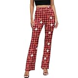 BSUYGET Strawberry Flower Plaid Bell Bottoms for Women...