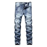 Men's Ripped Straight Leg Jeans Slim Fit Non Elastic...