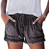 Womens Jean Shorts Lightweight Summer Elastic Waist...
