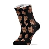Owls Birds Black Print Crew Socks for Women Men Calf...