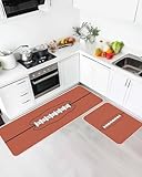 Vintage Orange Kitchen Rugs Set of 2 Black Line...