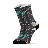 Musical Guitar Black Print Crew Socks for Women Men...