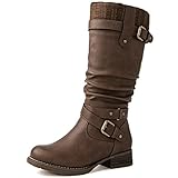 GLOBALWIN Women's Brown Motorcycle Boots Mid Calf Boots...