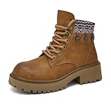 VBJHH Women's Tan Boho Embroidered Combat Boots -...