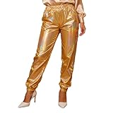 HGps8w Women's Metallic Joggers - Loose Elastic High...