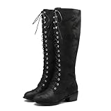 BEAUPAS Women's Knee High Combat Boots Lace Up Low Heel...