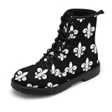 Ntyfur Black Fleur De Lis Combat Boots, Novelty Ankle...