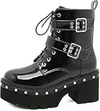 Anle Women's Fashion Patent Leather Boots Lace-up...