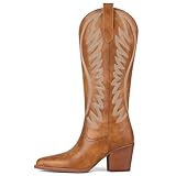 VOMIRA Knee High Brown Cowboy Boots Women Pointy Toe...