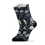 Space Planets Black Pattern Crew Socks for Women Men...