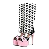 Maiosfy Heart Print Platform Knee High Boots 6.1In...