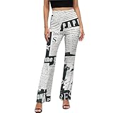 BSUYGET Newspaper Bell Bottoms for Women High Waist...