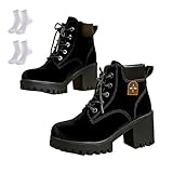 Women’s Chunky Heel Platform Combat Boots Lace Up...