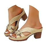 Women's Flower Chunky Heel Sandals Open Toe Slip On...