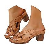 Women's Flower Chunky Heel Sandals Open Toe Slip On...