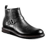FUNROMAN Men's Motorcycle Style Ankle Boots, Black Faux...