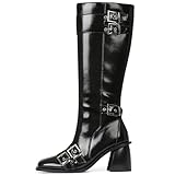 Yremael Women Black Knee High Boots Wide Calf Chunky...