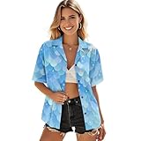 Eheartsgir Blue Mermaid Scales Womens Button Down...