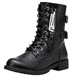 Vepose Women's Black Lace up Combat Boots, Mid Calf...