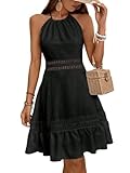 Women's Casual Dress Solid Color Lace Backless Dress...