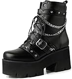 Anle Platform Boots for Women Gothic Combat Boots Round...