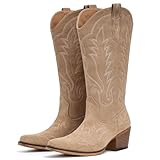 Fioralie Suede Cowboy Boots for Women Western Mid Calf...