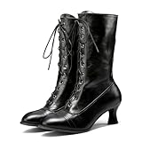 Black Victorian Boots for Women 70s,Chunky Heels...