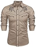 COOFANDY Mens Western Cowboy Shirt Embroidered Denim...