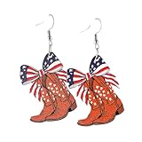 Wooden Handmade 4th of July Earrings for Women Cute Bow...