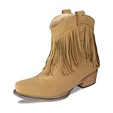 HPSOM Cowboy Boots for Women Boho Suede Ankle Western...
