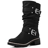 GLOBALWIN Women's Mid Calf Dress Boots Biker Motorcycle...