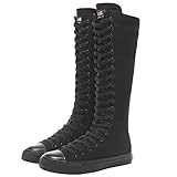 ANUFER Girls Women Fashion Canvas Knee Boots Pure Black...