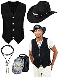 Cutecrop 4 Pcs Western Cowboy Outfits for Men Suede...