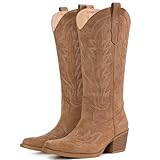 Fioralie Suede Cowboy Boots for Women Western Mid Calf...