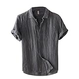 Men's Linen Henley Shirts Short Sleeve Button Up...