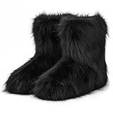 QLR Faux Fur Boots for Women Furry Fuzzy Fluffy Boots...