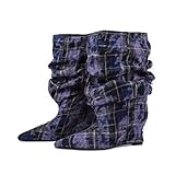 Kekonaca Women's Denim Slouchy Boots Wedge Heel Extra...