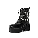 Voviggiw Women Platform Boots Lace Up Chunky Heel Boots...