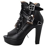 Women's Peep Toe Ankle Boots, Platform Lace-Up, High...