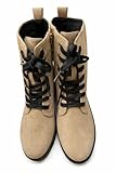 Women's Lace-Up Combat Boots, Beige Faux Suede with...